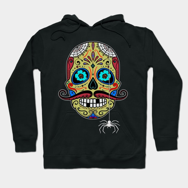 Sugar Skull Mustache Spider Hoodie by EDDArt